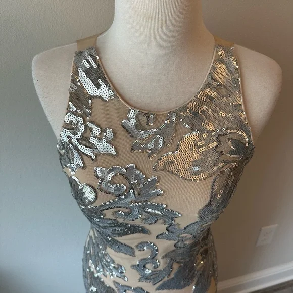 NWT Badgley Mischka Silver and Cream Formal Dress - Picture 5 of 16